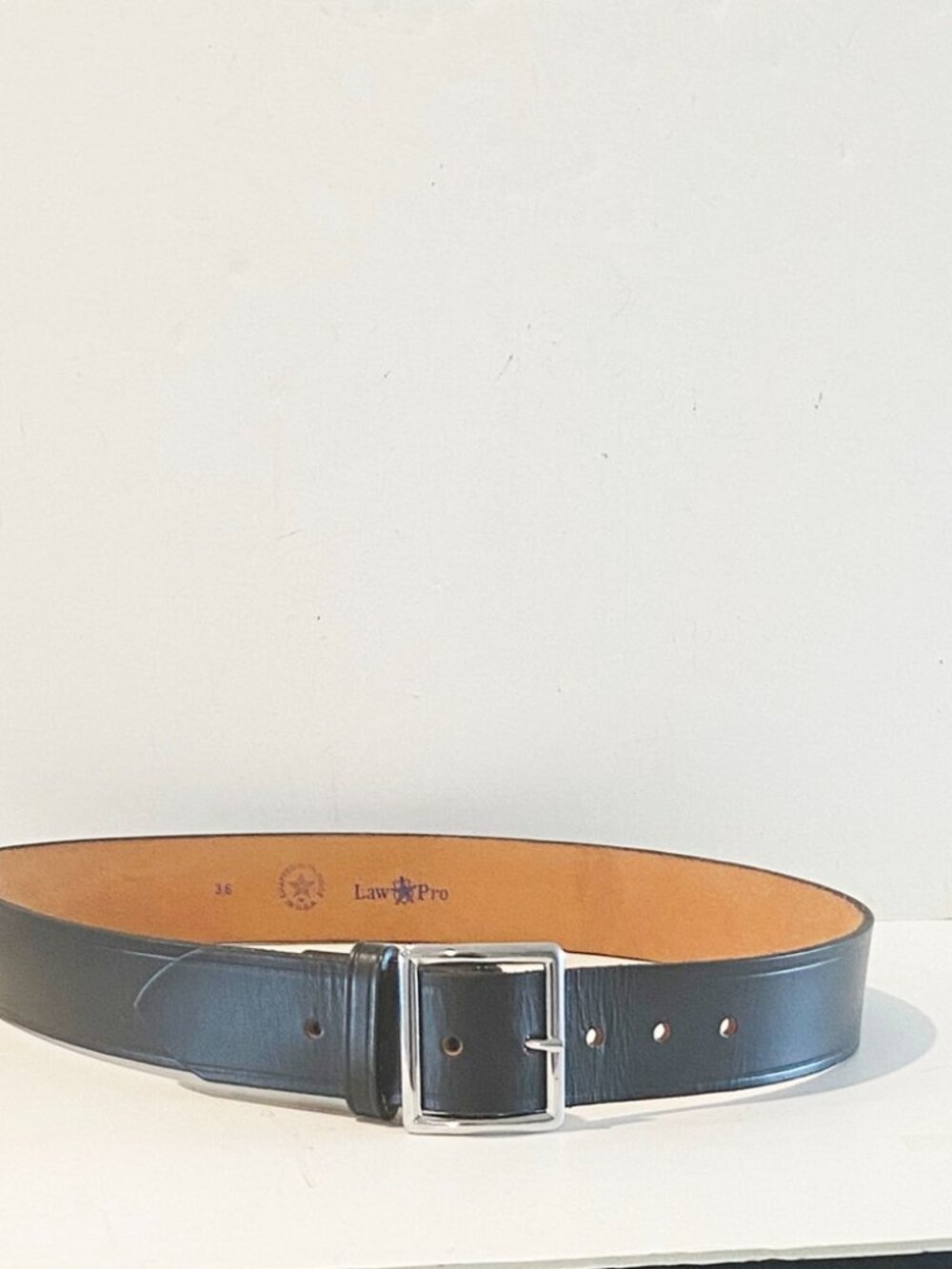 Law Pro Mens Garrison Belt Black Smooth Leather Nickel Buckle 36 Made in USA